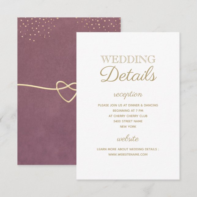 Carte d'information de mariage simple élégante en  (Devant / Derrière)