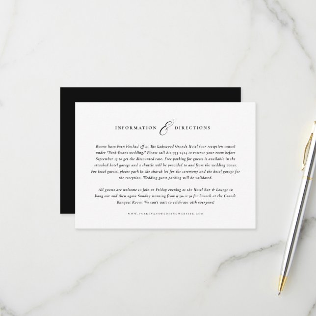 Carte d'information de mariage simple noir et blan (Devant/Arrière en situation)