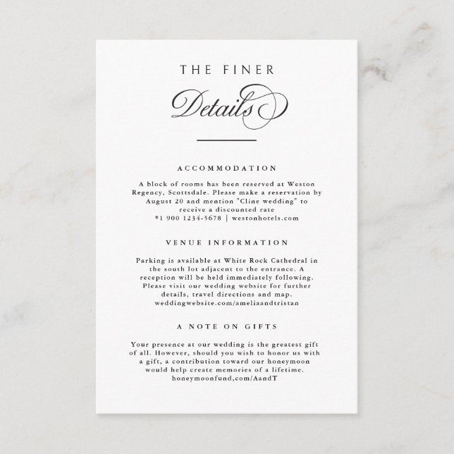 Carte d'information de mariage The Finer Details (Devant)