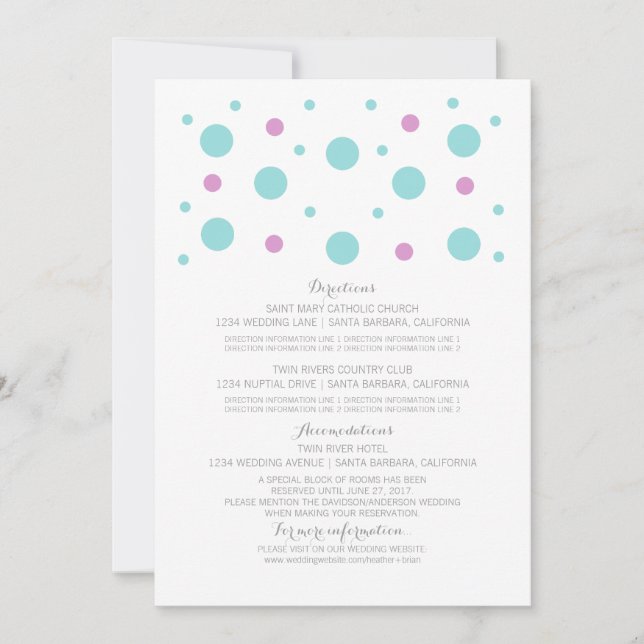 Carte d'information de mariage Turquoise Fuchsia C (Devant)