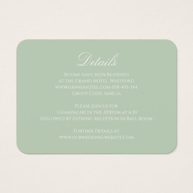 Carte d'information de mariage vert sauge (Devant)