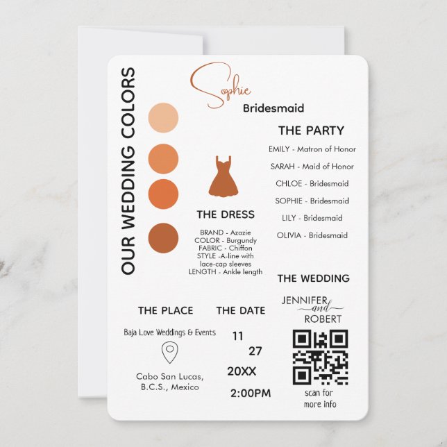 Carte d'information demoiselle d'honneur | Orange  (Devant)