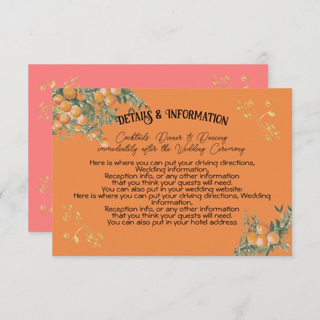 Carte d'information détaillée sur les oranges côti (Devant / Derrière)