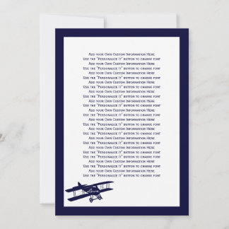 Carte d'information du Mariage bleu vintage Biplan