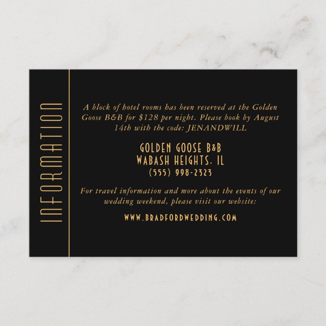 Carte d'information du Mariage du ventilateur Gold (Devant)