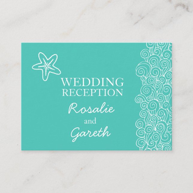 Carte d'information du mariage turquoise & blanc S (Devant)