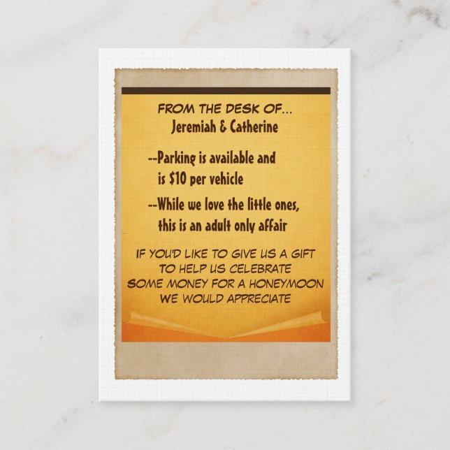 Carte d'information du Mariage vintage Adventure (Devant)