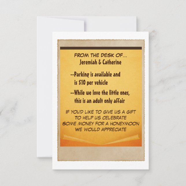 Carte d'information du Mariage vintage Adventure (Devant)