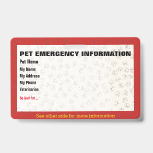 Carte d'information d'urgence pour animaux Badge