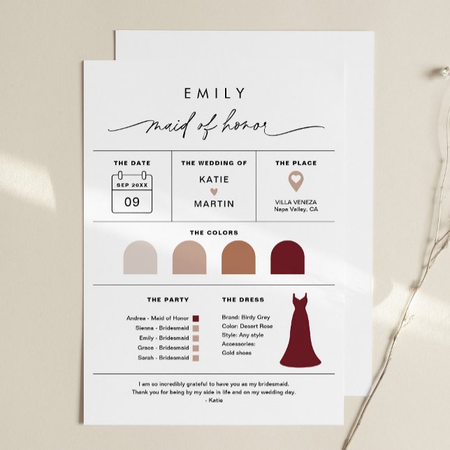 Carte d'information EVERLEIGH Maid of Honor Bridal (Créateur téléchargé)