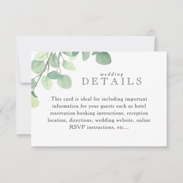 Carte d'information Mariage simple Eucalyptus Gree (Devant)