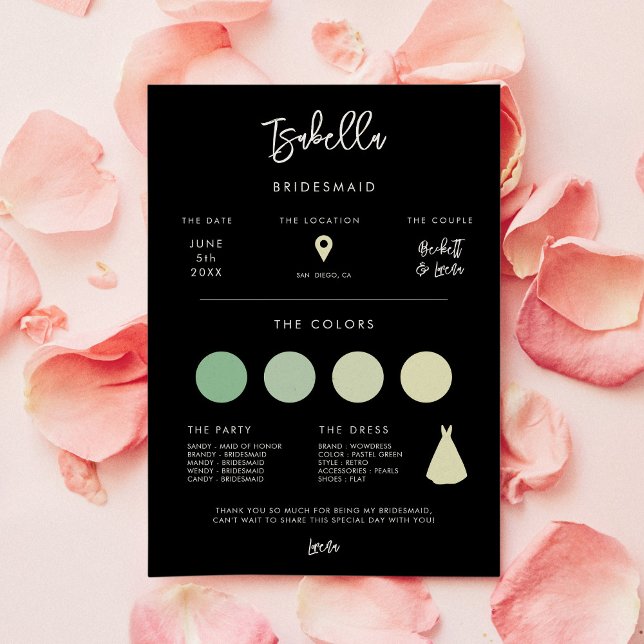 Carte d'information moderne moderne Noir Bridesmai (Créateur téléchargé)