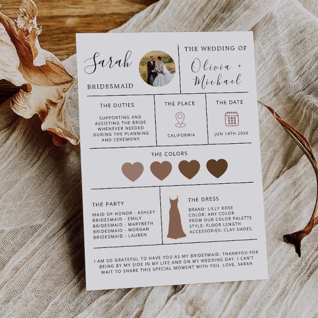 Carte d'information moderne pour la demande d'être (Modern Bridesmaid Proposal Info Card, Invitation)