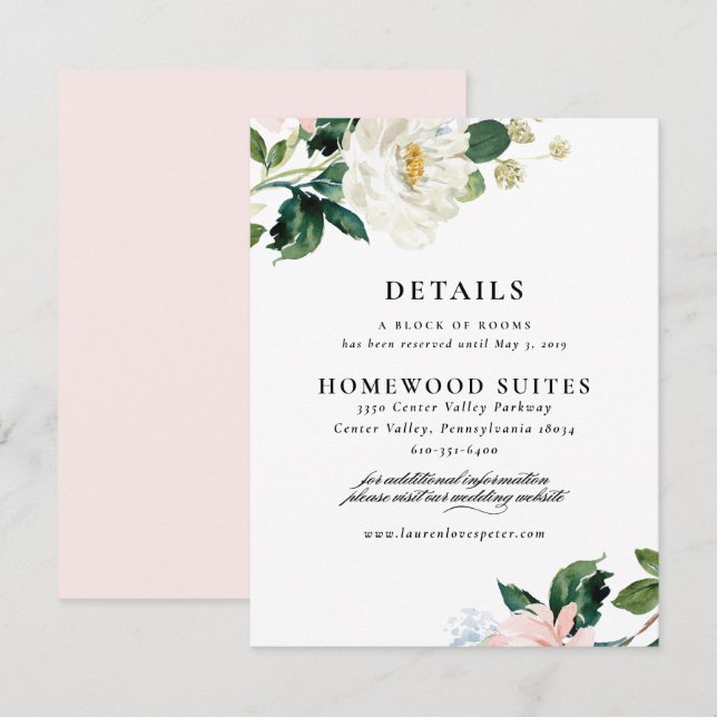 Carte d'information pour invités de mariage à fleu (Devant / Derrière)