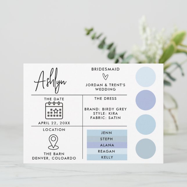 Carte d'information pour Mariage éditable Blue Bri (Debout devant)