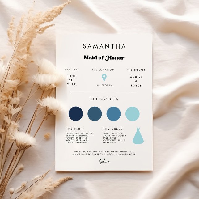 Carte d'information stylish retro Maid of Honor (Créateur téléchargé)