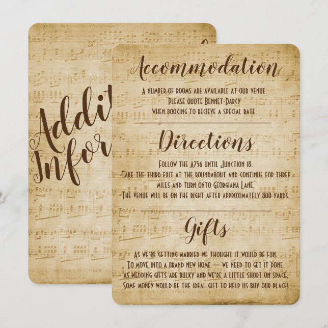Carte d'information sur la musique vintage (Devant / Derrière)
