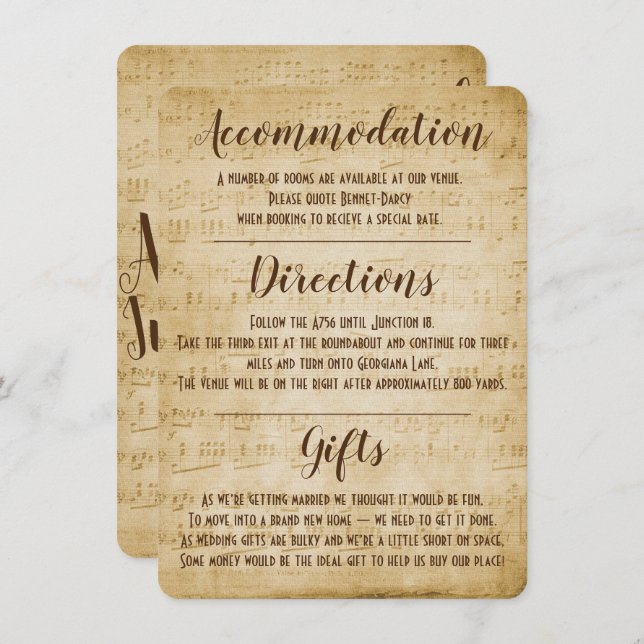 Carte d'information sur l'enclosure de musique vin (Devant / Derrière)