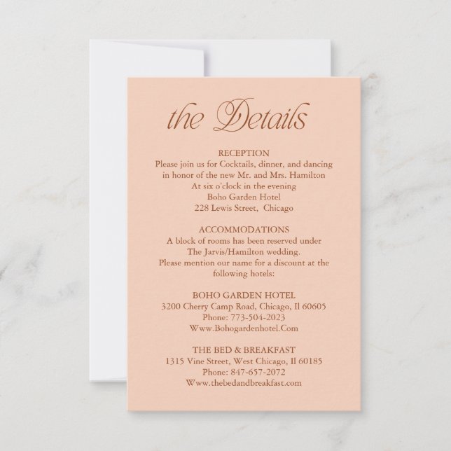 Carte d'information sur les détails du mariage aux (Devant)