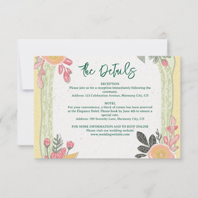 Carte d'information sur les détails du mariage flo (Devant)