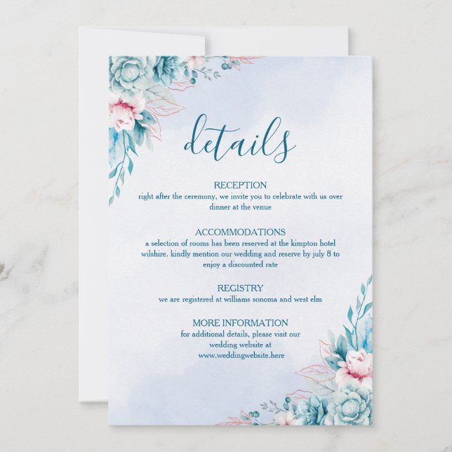 Carte d'information sur les détails du mariage flo (Devant)