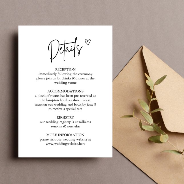 Carte d'information sur les détails du mariage min (Minimal enclosure card shares wedding details with clean, understated elegance.)