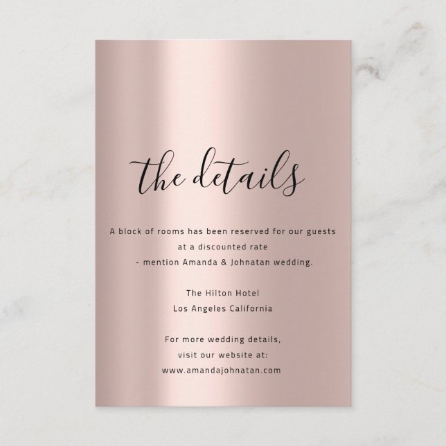 Carte d'information sur les détails du mariage Ros (Devant)