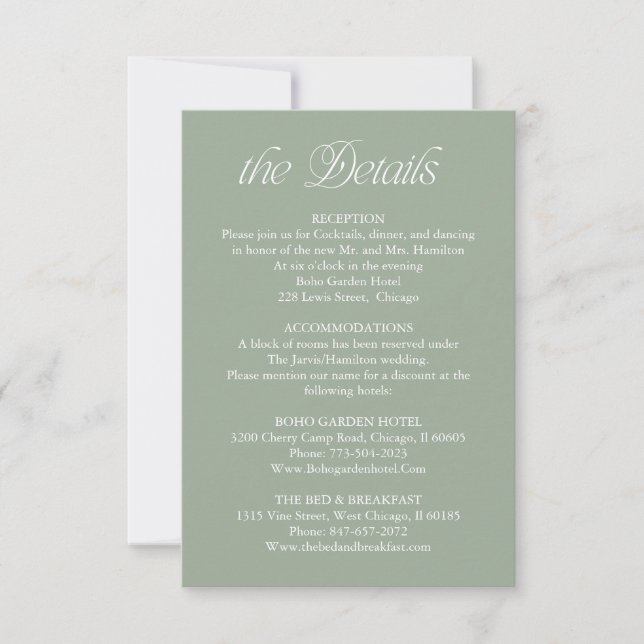 Carte d'information sur les détails du mariage Ver (Devant)