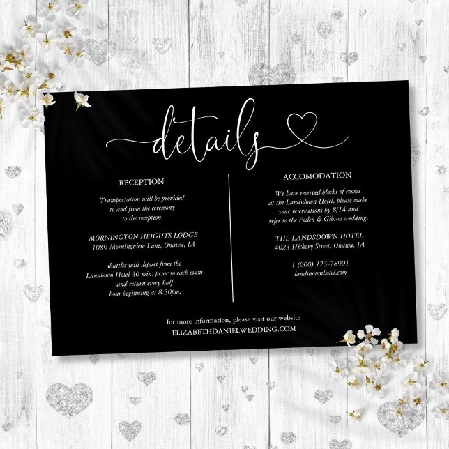 Carte d'information sur les détails du script cœur (Black And White Heart Script Details Info Card)