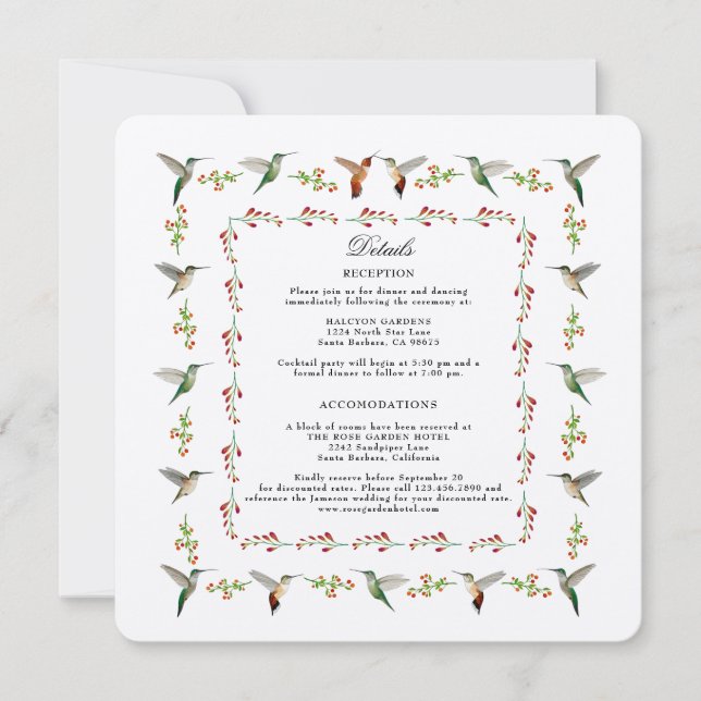 Carte d'informations sur le Mariage de colibri (Devant)