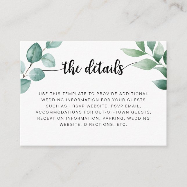 Carte d'informations sur le mariage Eucalyptus (Devant)