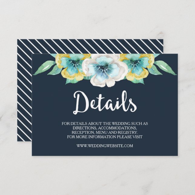 Carte d'informations sur le Mariage Floral Blue Wa (Devant / Derrière)