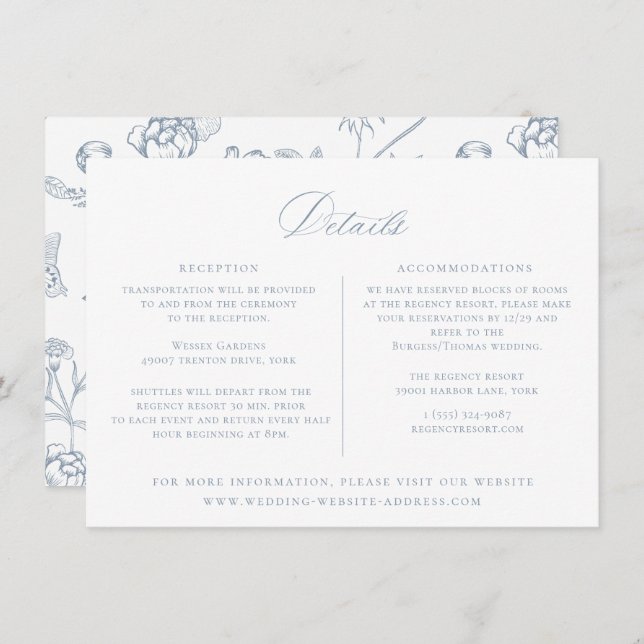 Carte d'informations sur le Mariage Floral Dusty B (Devant / Derrière)