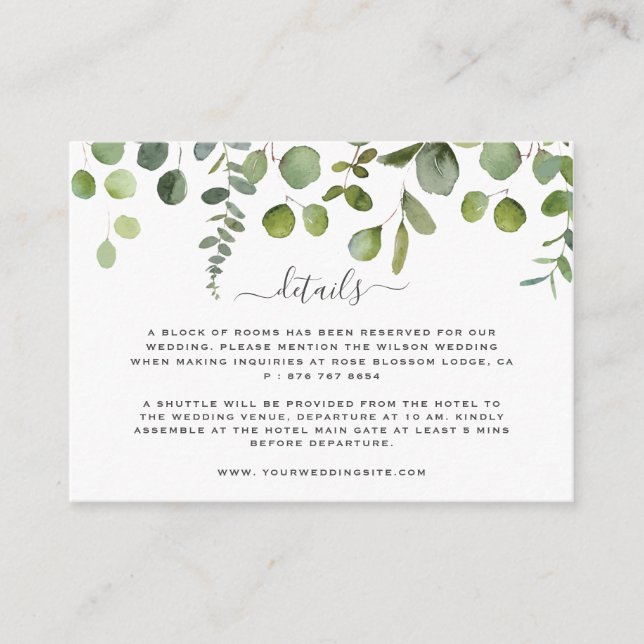 Carte d'informations sur le Mariage Sage Green Euc (Devant)