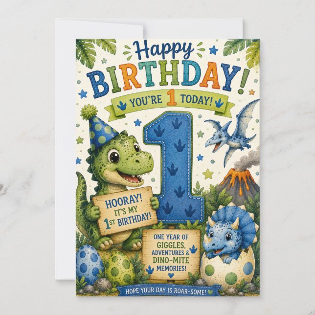Carte Dino-Mite 1er Anniversaire  (Devant)