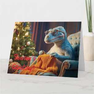 Carte Dino tricote Joyeux Noël