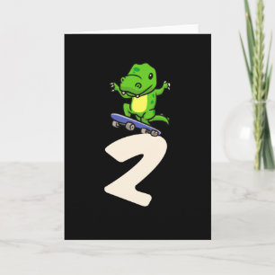 Carte Dinosaur 2e anniversaire Skateboard Enfants Garçon