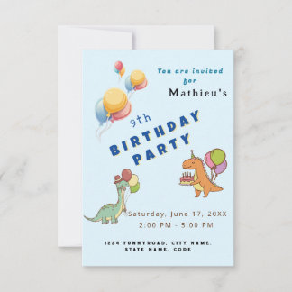 Carte Dinosaur dino fête anniversaire de enfant bleu drô