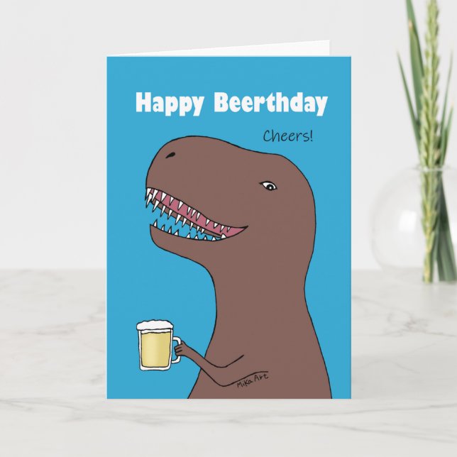 Carte Dinosaur drôle avec bière Joyeux anniversaire bièr (Devant)