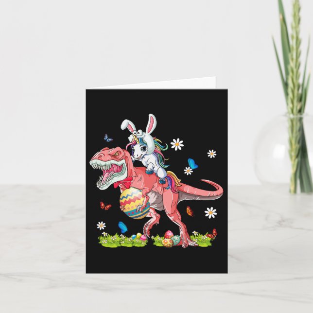 Carte Dinosaur Jour de Pâques Unicorne équitation T-rex  (Devant)