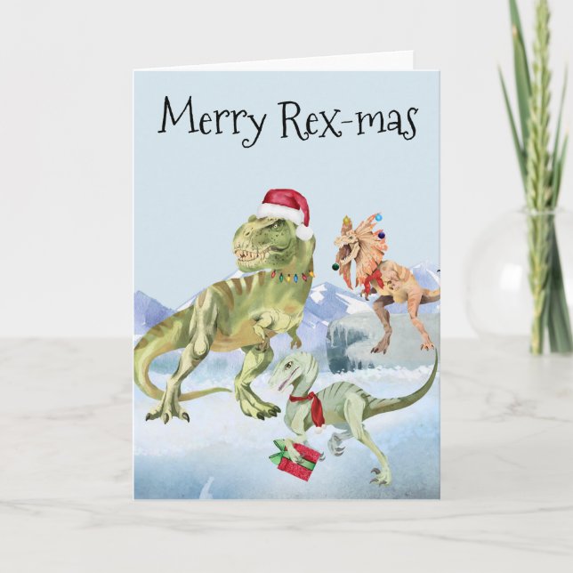 Carte Dinosaur Noël Tyrannosaur Rapporteur Joyeux Rex (Devant)