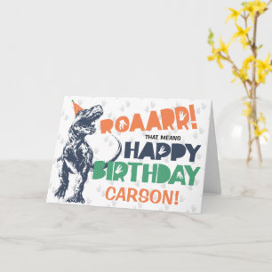 Carte Dinosaur T-Rex au chapeau de fête Joyeux Anniversa