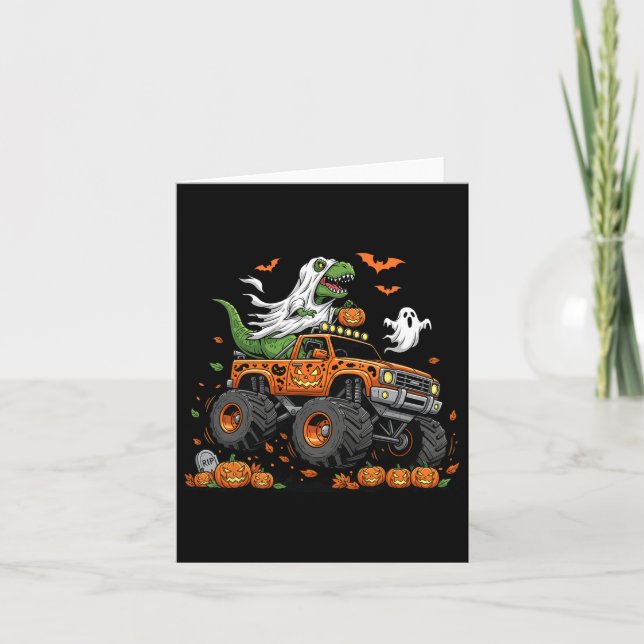 Carte Dinosaur T-rex équitation Monster Camion Halloween (Devant)
