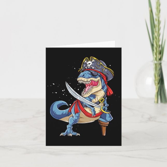 Carte Dinosaur T Rex Jolly roger pirate Halloween Funny (Devant)
