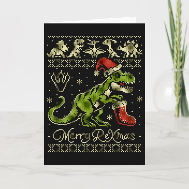 Carte Dinosaur Ugly Christmas Sweater - Drôle de Noël  (Devant)