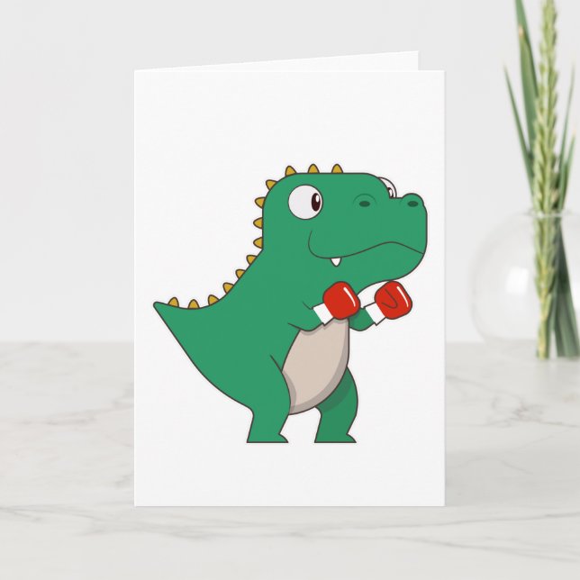 Carte Dinosaure à la boxe avec gants de boxe (Devant)