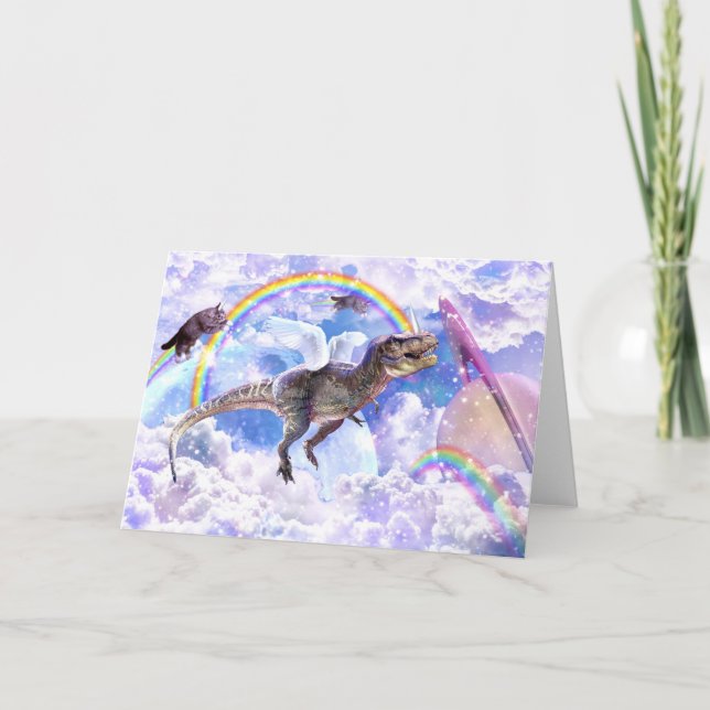 Carte dinosaure arc-en-ciel unicorne dinocorne (Devant)