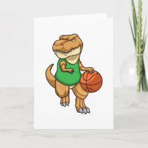 Carte Dinosaure au sport avec basket-ball