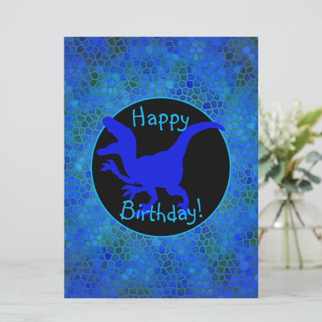 Carte Dinosaure Bleu Cachez Joyeux Anniversaire ! (Debout devant)