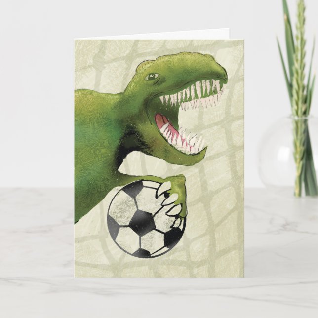 Carte Dinosaure d'anniversaire avec balle de football (Devant)